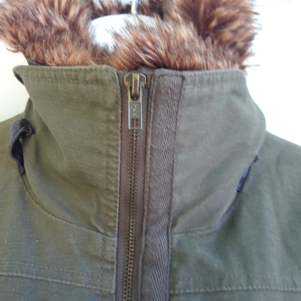 Vila Jacket DK Denmark Cargo Safari Leather Removable Fur Collar Quilt Lining - Picture 6 of 8